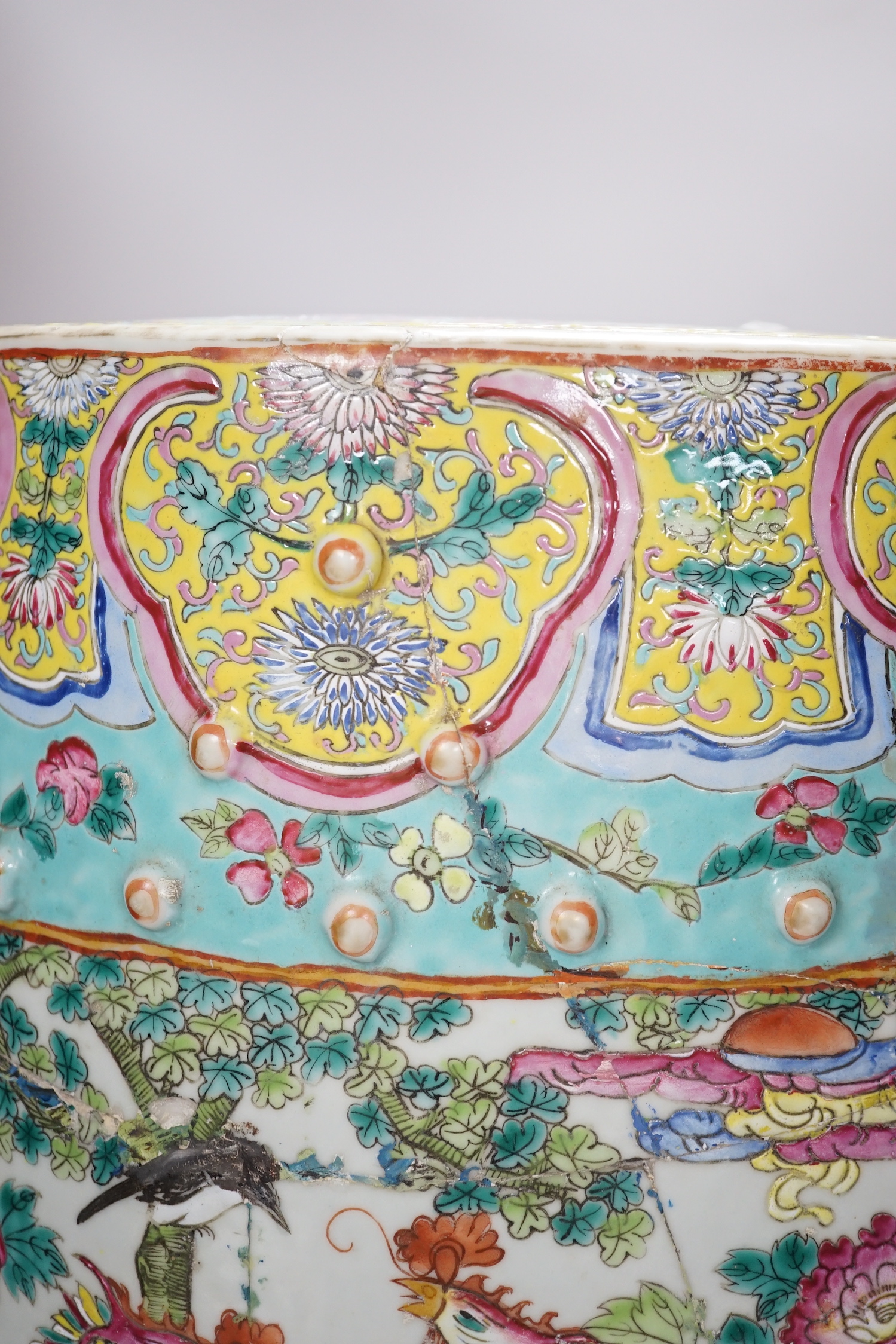 A 19th century Chinese Canton decorated famille rose garden seat (restored), 46cm high